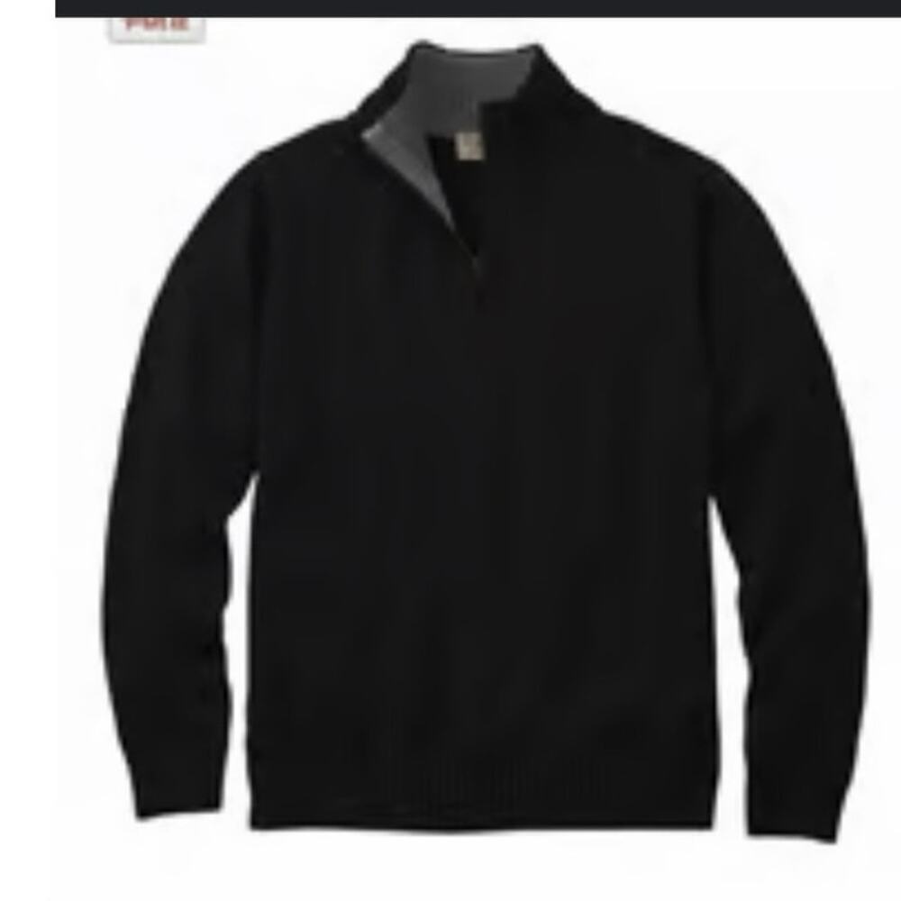 L.L. Bean Mens Double Black 1/4 zip mock neck Sweater, XL; 100% Cotton